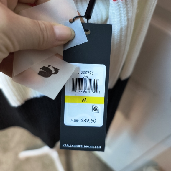 Karl Lagerfeld Colorblock Turtleneck Ribbed Sweater Size M Tunic Red Black NWT - Picture 3 of 11